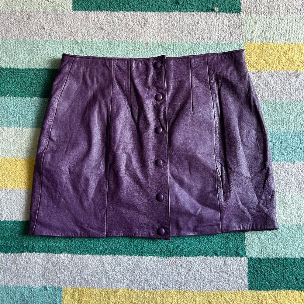 Vintage Purple Leather Mini Skirt - size 14